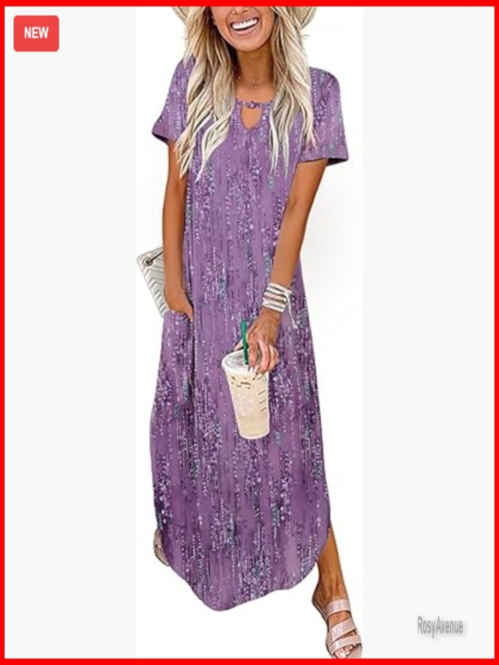 Maxi Summer Dress with Pockets Casual Short Sleeve Sundress Loose Fit